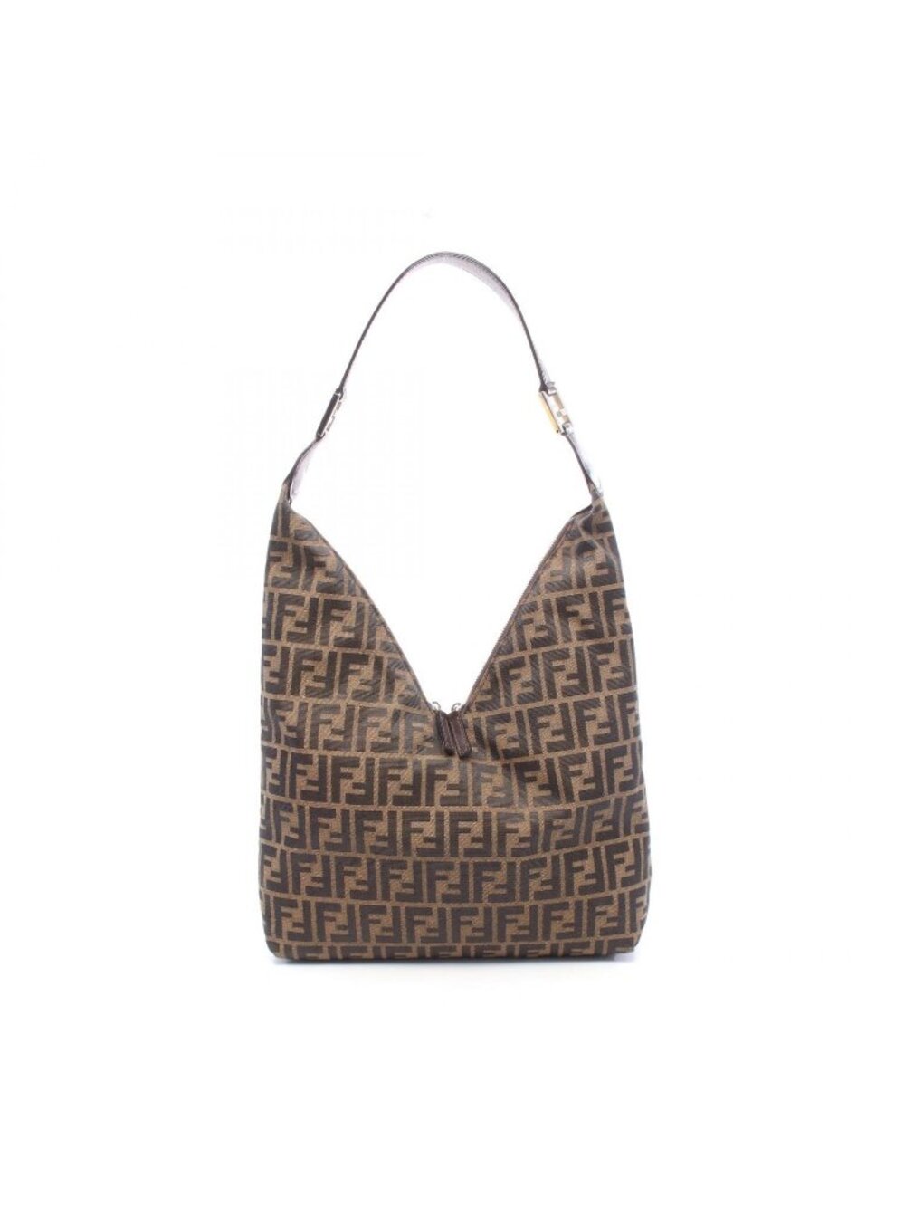 Fendi Shoulder Bag Zucca Brown Black Canvas Leather